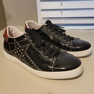 Lola Cruz, Size 40, Black and Red Star Stud Sneakers